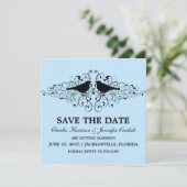 Blue Love Bird Wirbel Save the Date einladen Einladung (Stehend Vorderseite)
