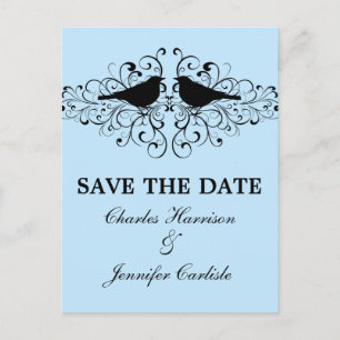 Blue Love Bird Wirbel Save the Date Postcard Ankündigungspostkarte