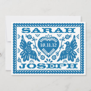 Blue Love Birds Papel Picado Hochzeit Einladung