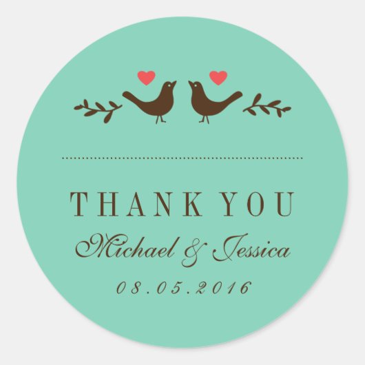 Blue Love Birds Rustic Wedding Danke Sticker (Vorderseite)