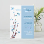 Blue Love Birds Spring Blumen Baby Dusche Einladung (Stehend Vorderseite)