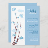 Blue Love Birds Spring Blumen Baby Dusche Einladung (Vorne/Hinten)