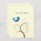 Blue Lovebird und Herz Save the Date Ankündigungspostkarte (Vorne/Hinten)
