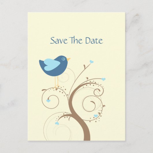 Blue Lovebird und Herz Save the Date Ankündigungspostkarte (Vorderseite)