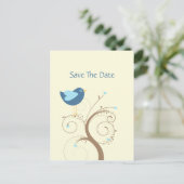 Blue Lovebird und Herz Save the Date Ankündigungspostkarte (Stehend Vorderseite)