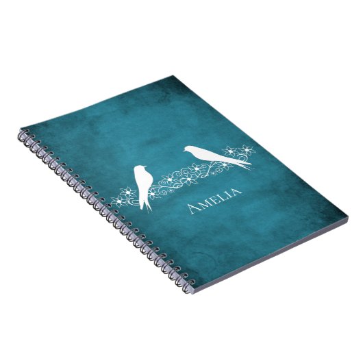 Blue Lovebirds Blumen Vine Notebook Notizblock (Rechte Seite)