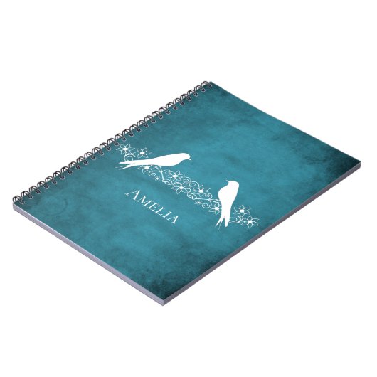 Blue Lovebirds Blumen Vine Notebook Notizblock (Linke Seite)