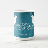 Blue Lovebirds Blumenstraube Personalisierte Kaffe Kaffeetasse (Mittel)