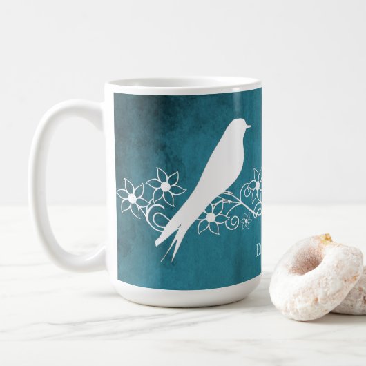 Blue Lovebirds Blumenstraube Personalisierte Kaffe Kaffeetasse (Mit Donut)