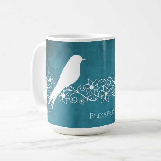 Blue Lovebirds Blumenstraube Personalisierte Kaffe Kaffeetasse (Vorderseite Links)