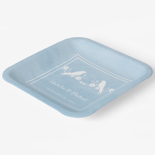 Blue Lovebirds Blumenzwiebelpapier-Teller Pappteller (Gewinkelt)