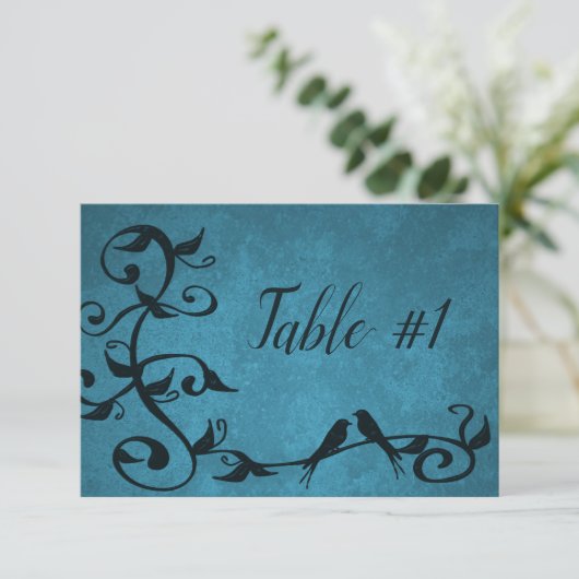 Blue Lovebirds Empfang Table Card Einladung (Stehend Vorderseite)
