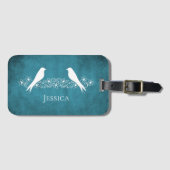Blue Lovebirds Floral Vine Gepäckmarke Gepäckanhänger (Vorderseite (Horizontal))