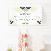Blue Lovebirds Hochzeitsdusche Begrüßungszeichen Banner (Insitu)