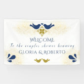 Blue Lovebirds Hochzeitsdusche Begrüßungszeichen Banner (Horizontal)