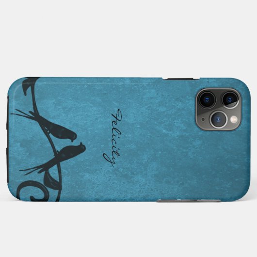 Blue Lovebirds Personalisiert iPhone Case (Rückseite (Horizontal))