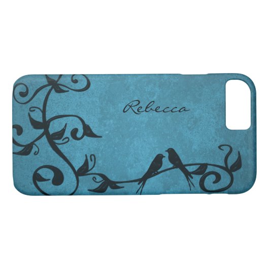 Blue Lovebirds Personalisiert iPhone Case (Rückseite (Horizontal))