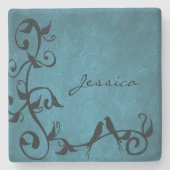 Blue Lovebirds Personalisiert Stone Untersetzer (Vorderseite)