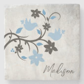 Blue Lovebirds Personalisiert Stone Untersetzer (Vorderseite)