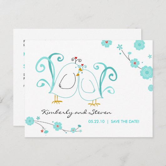 Blue Lovebirds speichern die Daten Ankündigungspostkarte (Vorne/Hinten)