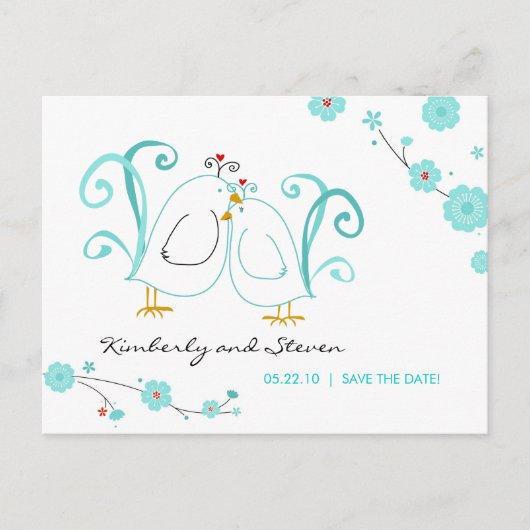 Blue Lovebirds speichern die Daten Ankündigungspostkarte (Vorderseite)