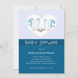 Blue Lovebirds und Nest Baby Shower Einladungen