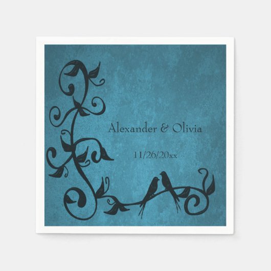 Blue Lovebirds Wedding Napkins Serviette (Vorderseite)