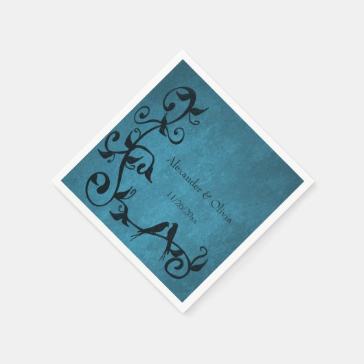 Blue Lovebirds Wedding Napkins Serviette (Ecke)