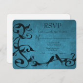 Blue Lovebirds Wedding RSVP Card (Vorne/Hinten)