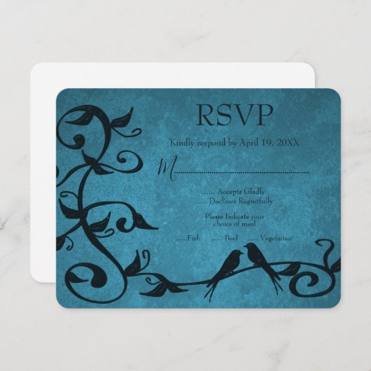 Blue Lovebirds Wedding RSVP Card (Vorne/Hinten)