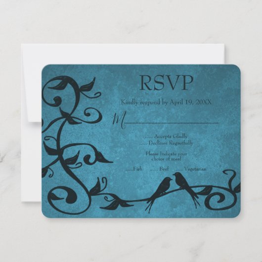 Blue Lovebirds Wedding RSVP Card (Vorderseite)