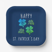 Blue Lucky Kleeblatt Clover Happy St Patrick`s Day Pappteller (Vorderseite)