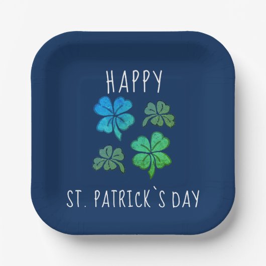 Blue Lucky Kleeblatt Clover Happy St Patrick`s Day Pappteller (Vorderseite)