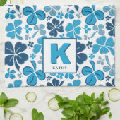 Blue Lucky Kleeblatt Clover Pattern Mit Monogramm Geschirrtuch (Gefaltet)