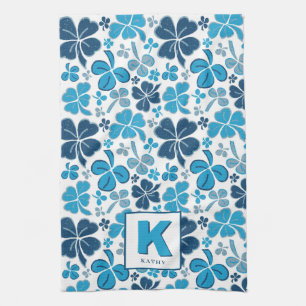 Blue Lucky Kleeblatt Clover Pattern Mit Monogramm Geschirrtuch