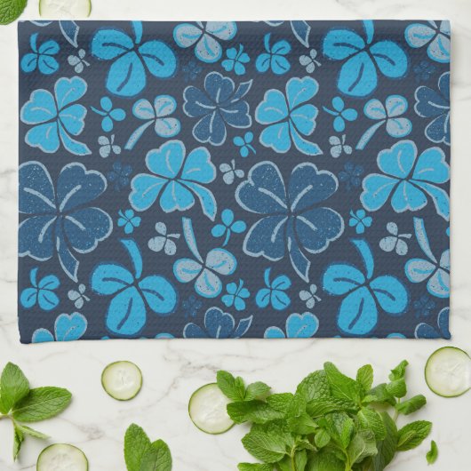 Blue Lucky Kleeblatt Clover St Patrick`s Day Geschirrtuch (Gefaltet)
