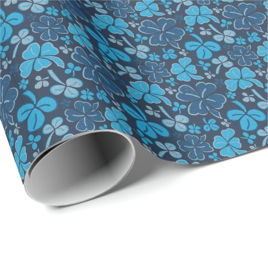 Blue Lucky Kleeblatts Clover St Patrick`s Day Geschenkpapier (Rolleneckpunkt)