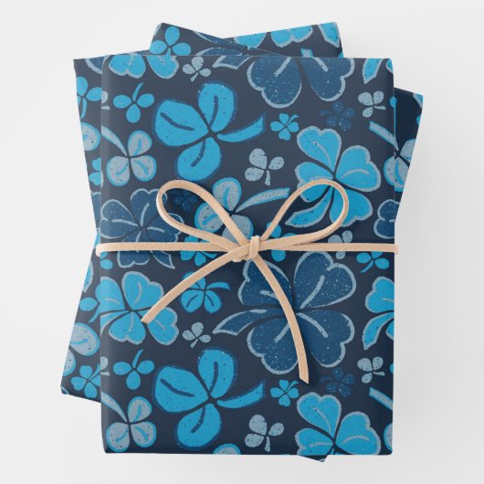 Blue Lucky Kleeblatts Clover St Patrick`s Day Geschenkpapier Set (Beispiel)
