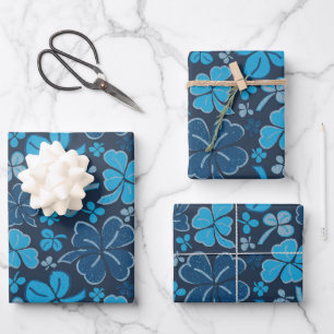 Blue Lucky Kleeblatts Clover St Patrick`s Day Geschenkpapier Set