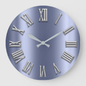 Blue Lux Gray Metal Gray Silver Roman Number Große Wanduhr (Vorderseite)