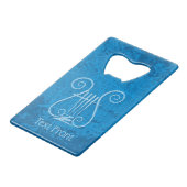 Blue Lyre Hintergrund Geldbeutel Flaschenöffner (Vorderseite Schrägansicht)