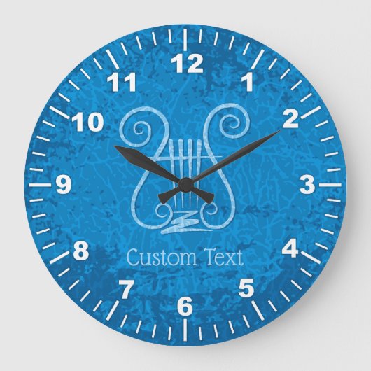 Blue Lyre Hintergrund Große Wanduhr (Vorderseite)