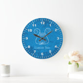 Blue Lyre Hintergrund Große Wanduhr (Zuhause)