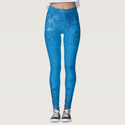 Blue Lyre Hintergrund Leggings (Vorderseite)