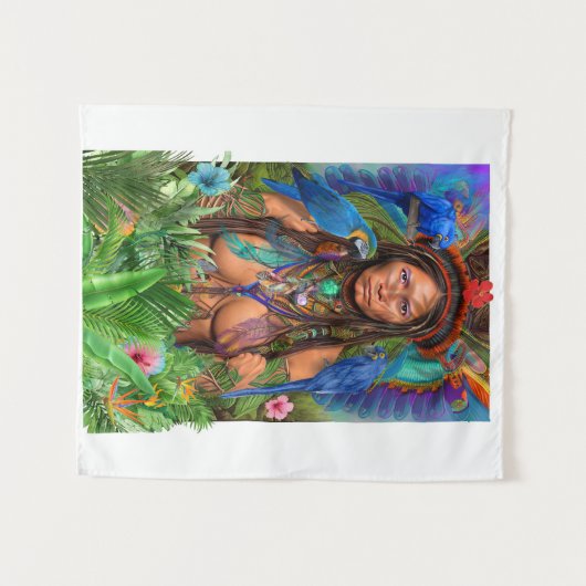 Blue Macaw Hummingbird Queen Wandteppich (Vorderseite (Horizontal))