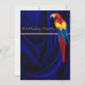 Blue Macaw Parrot Satin Birthday Party Template Einladung (Vorderseite)