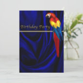 Blue Macaw Parrot Satin Birthday Party Template Einladung (Stehend Vorderseite)