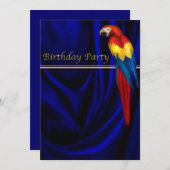 Blue Macaw Parrot Satin Birthday Party Template Einladung (Vorne/Hinten)