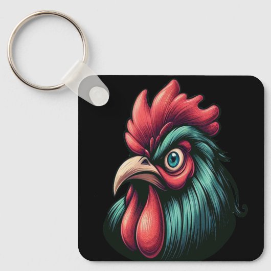 "Blue Mad Blue Rooster" Aluminum Keychain Schlüsselanhänger (Vorderseite)