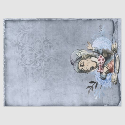 Blue Mad Hatter Alice im Wunderland Decoupage Seidenpapier (Vorderseite)